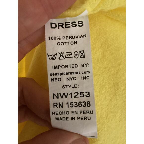 Seaspice Womens Cover Up Small S Yellow Dress Peruvian Cotton Resort Wear Beachy - Picture 9 of 9
